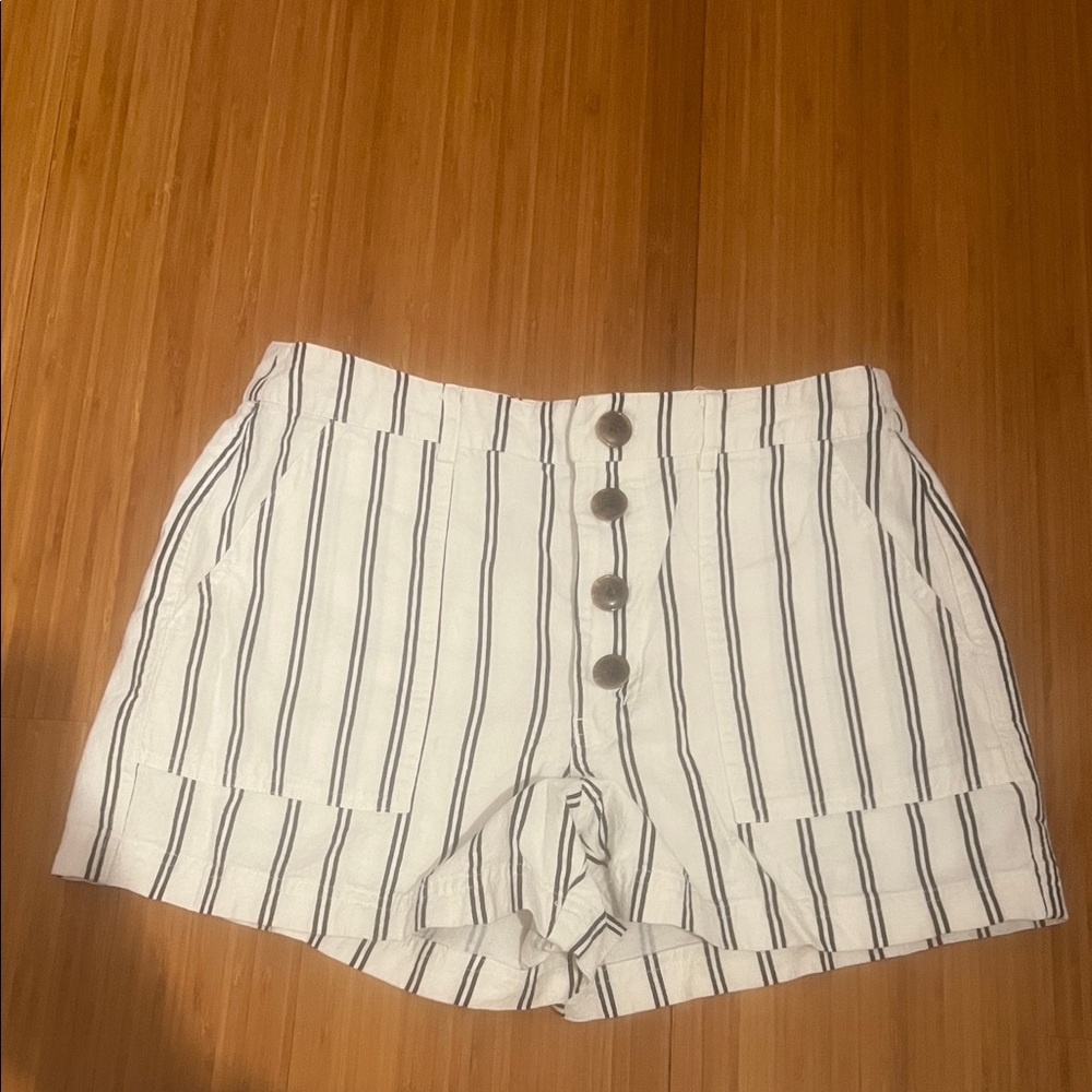 O'Neill Black and White Striped High Waist Shorts